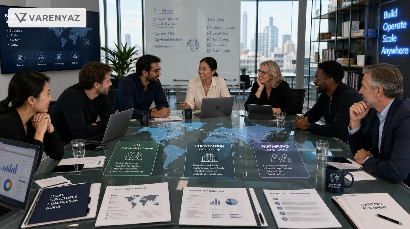 Founders and advisors comparing different business structures for a modern, global company