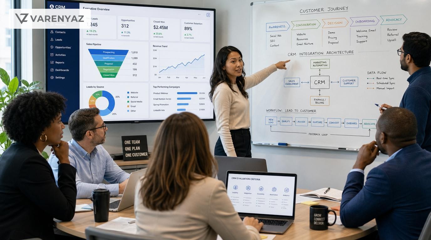 Business and technology leaders evaluating CRM software and customer workflows together